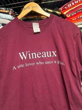 Y2K vintage wineaux wine humor text t shirt maroon